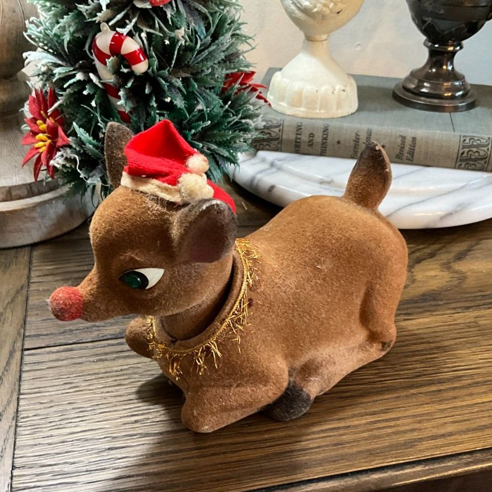 RARE Holt Howard Felt Nodder Rudolph / Vintage Christmas Bobble Head / Kitchy - Picture 2 of 10